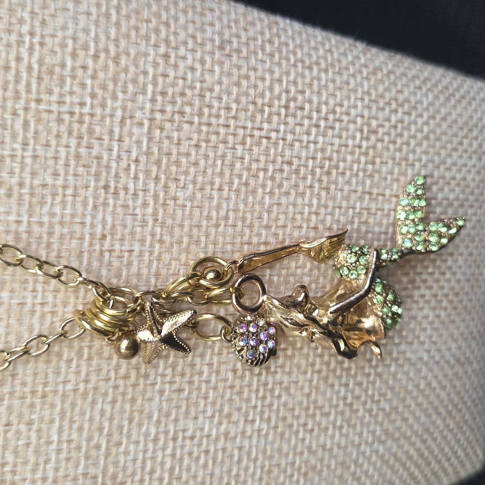 Disney Parks Little Mermaid Necklace With Charms Goldtone 30" To 34" Length